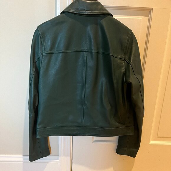 [NEW] Michael Kors Green Heavy Genuine Leather Moto Jacket- Size M - Picture 4 of 5